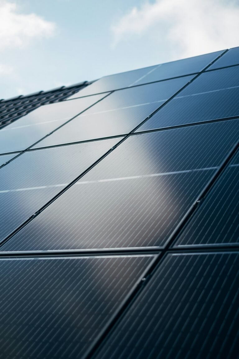 Close-up of a solar panel surface on a commercial building